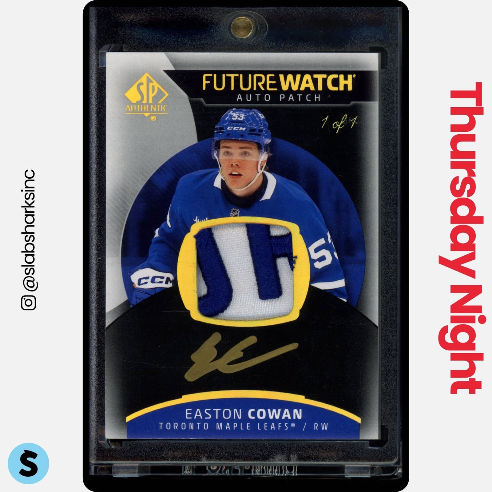 2025 SP AUTHENTIC #179 EASTON COWAN FUTURE WATCH AUTO PATCH BLACK ROOKIE RC 1/1