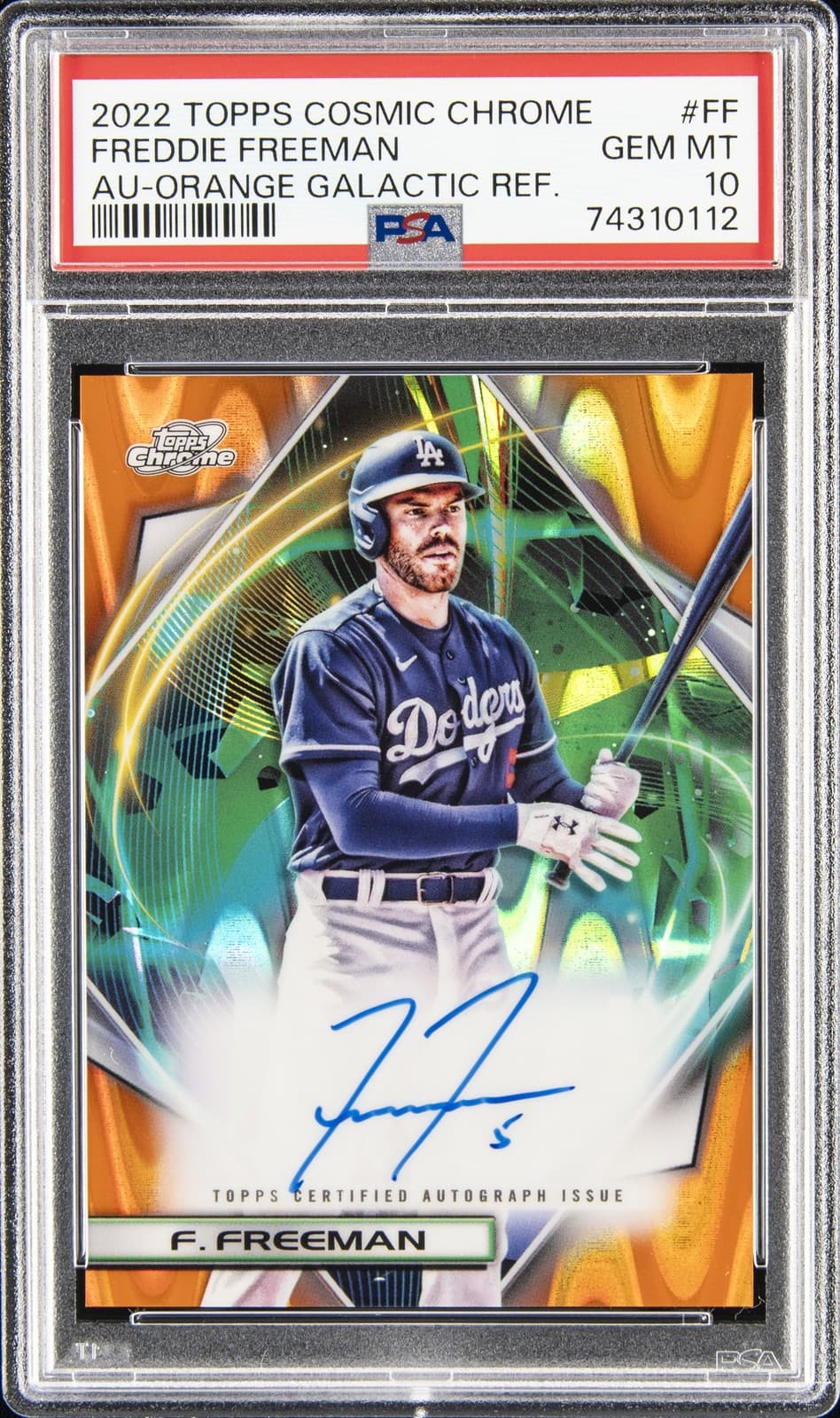 2022 Topps Cosmic Chrome Orange Galactic Ref Freddie Freeman 20/25 Psa 10 Auto