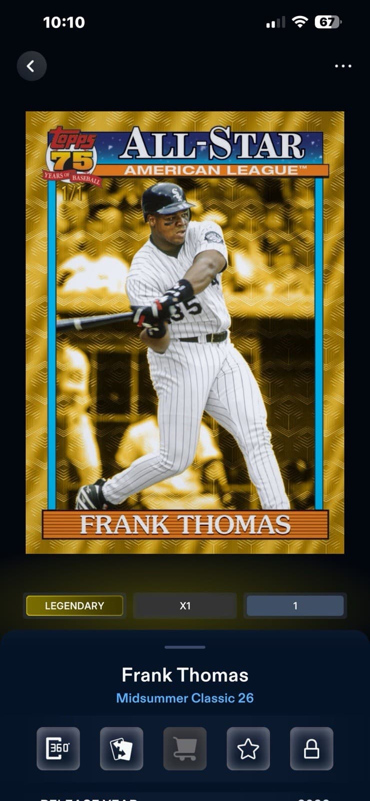Topps Frank Thomas Midsummer Classic 26 Legendary Parallel 1/1 All-Star AL