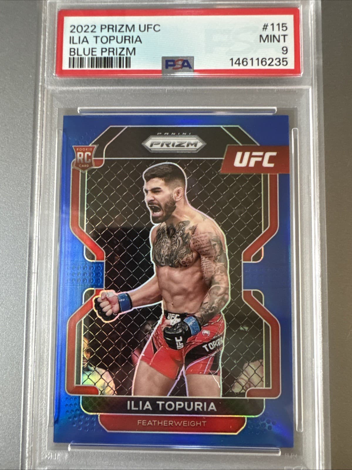 🔥2022 Panini Prizm UFC Ilia Topuria Blue Prizm Rookie RC 123/199 PSA 9!🔥