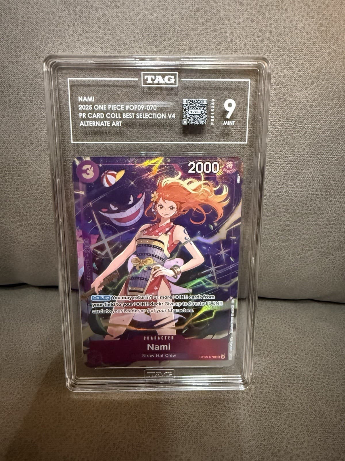 Bandai One Piece Card Game Nami OP09-070 PR Best V4 Alt Art Foil TAG 9