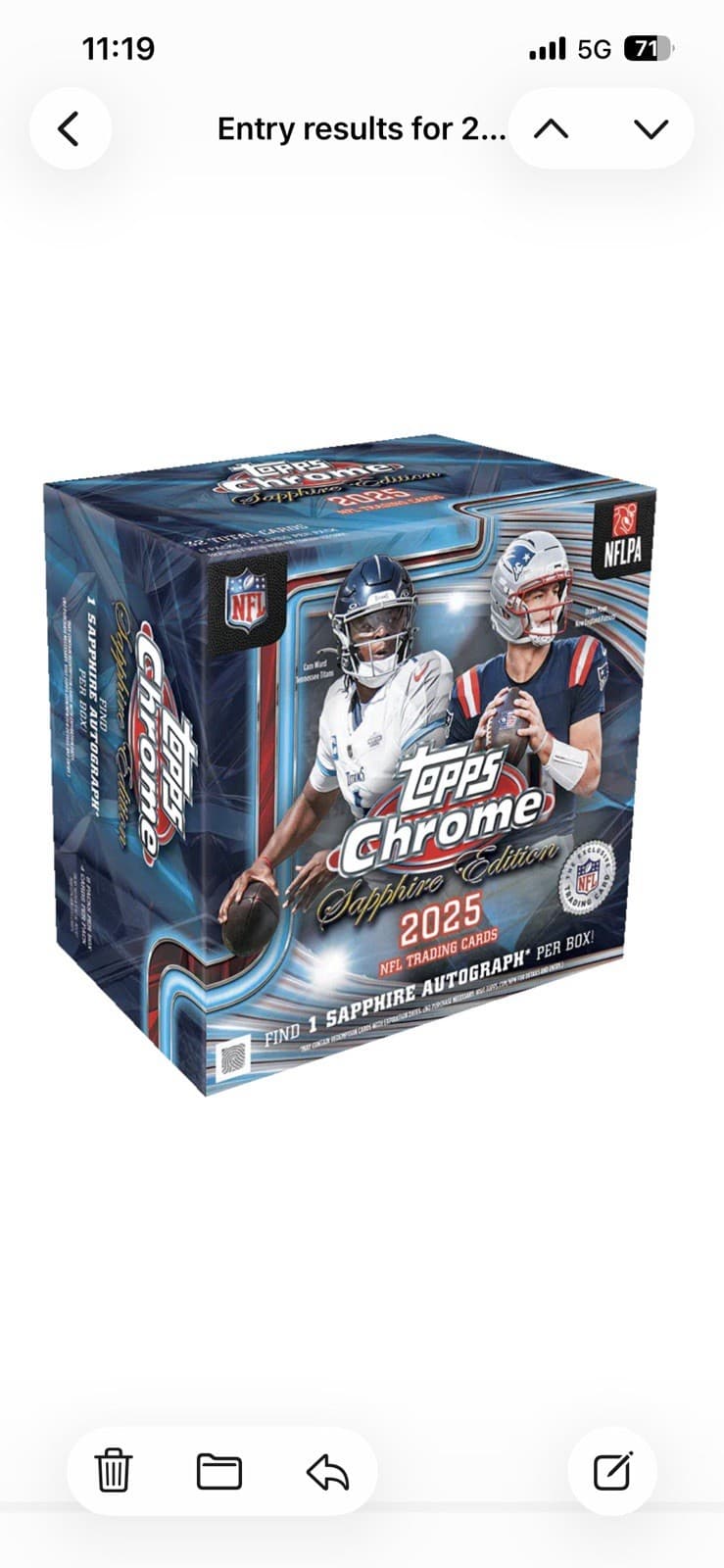 2025 Topps Chrome Sapphire Football Hobby Box Factory Sealed