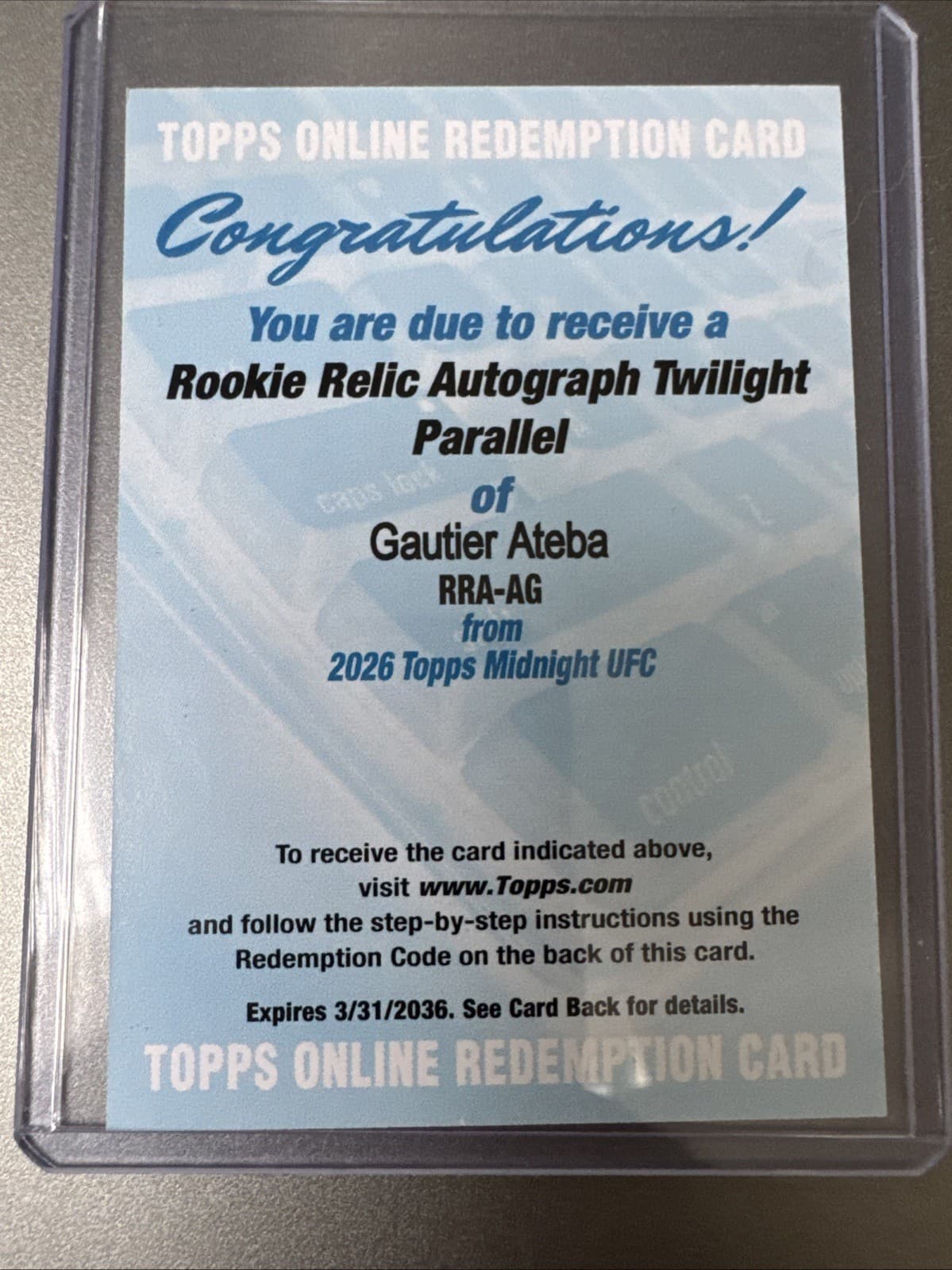 🔥2026 Topps Midnight UFC Gautier Ateba Rookie Relic Auto Twighlight /99🔥