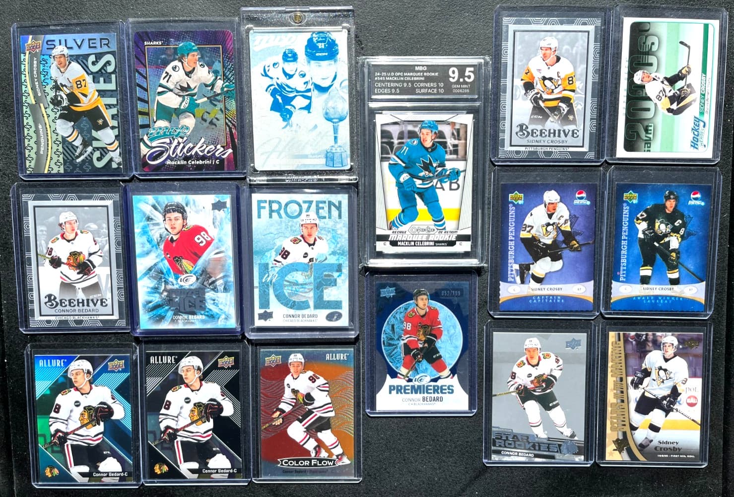 Macklin Celebrini Rookie /Sidney Crosby/Connor Bedard Rookie Cards 17 Card Lot