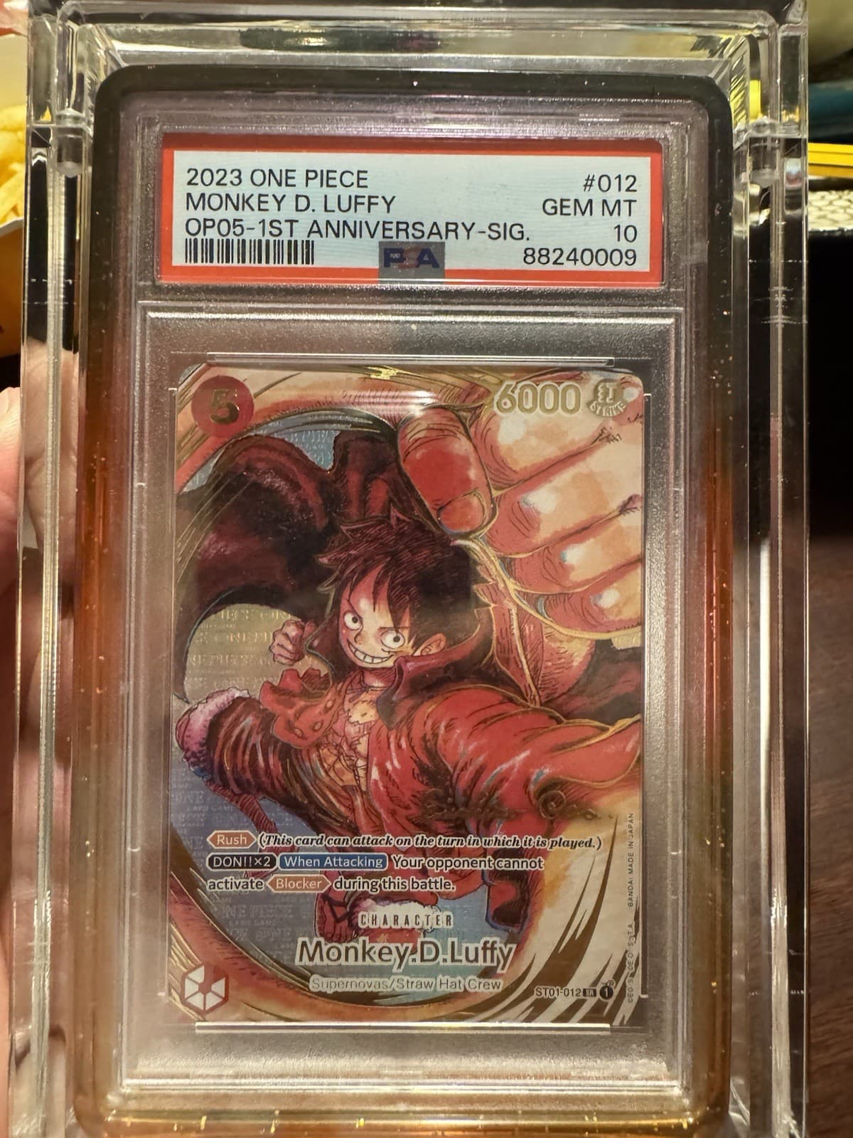 2023 One Piece Card Game Monkey D. Luffy OP05 1st Anniv SIG ST01-012 PSA 10