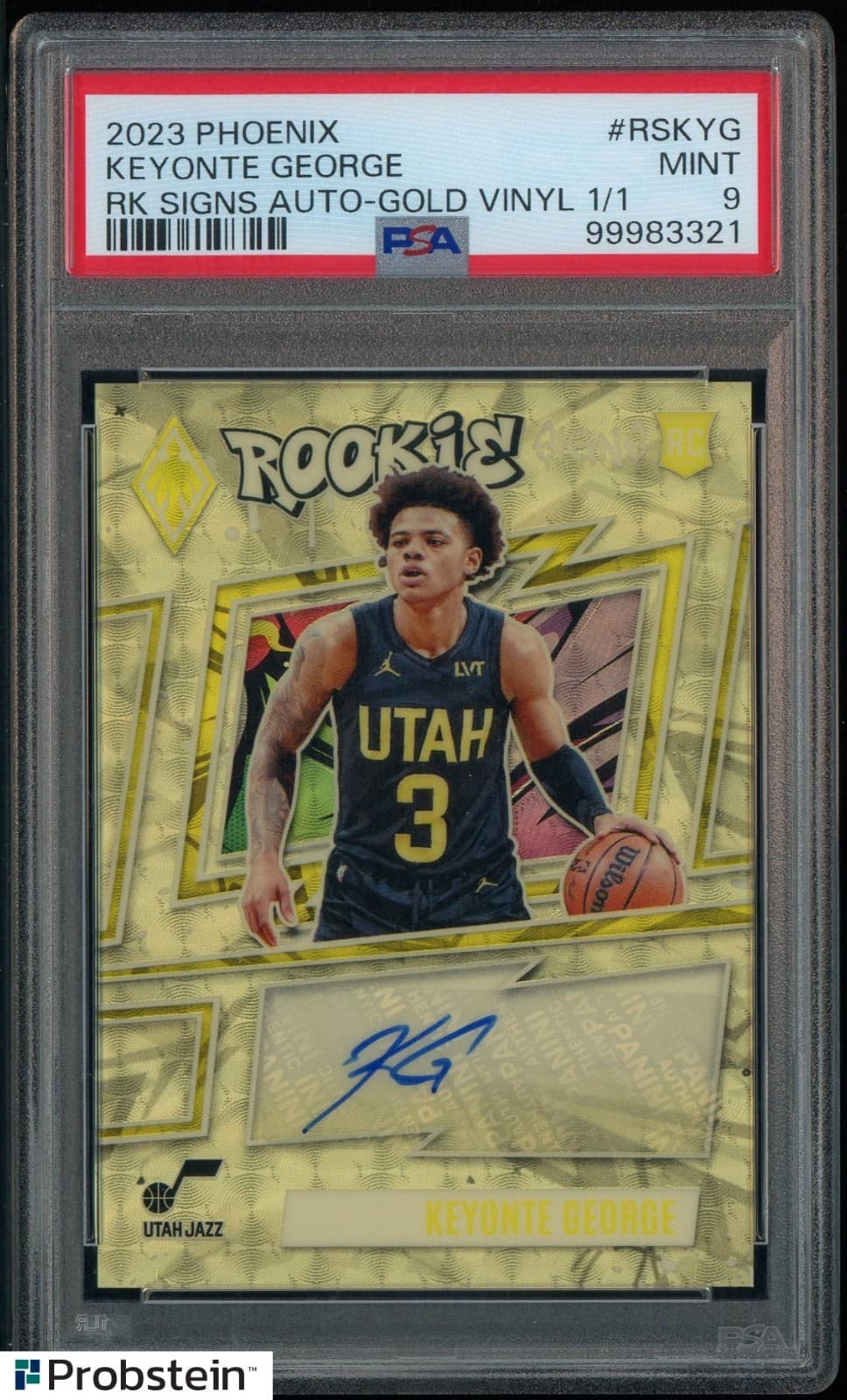 2023-24 Panini Phoenix Gold Vinyl Prizm Keyonte George RC Rookie AUTO 1/1 PSA 9