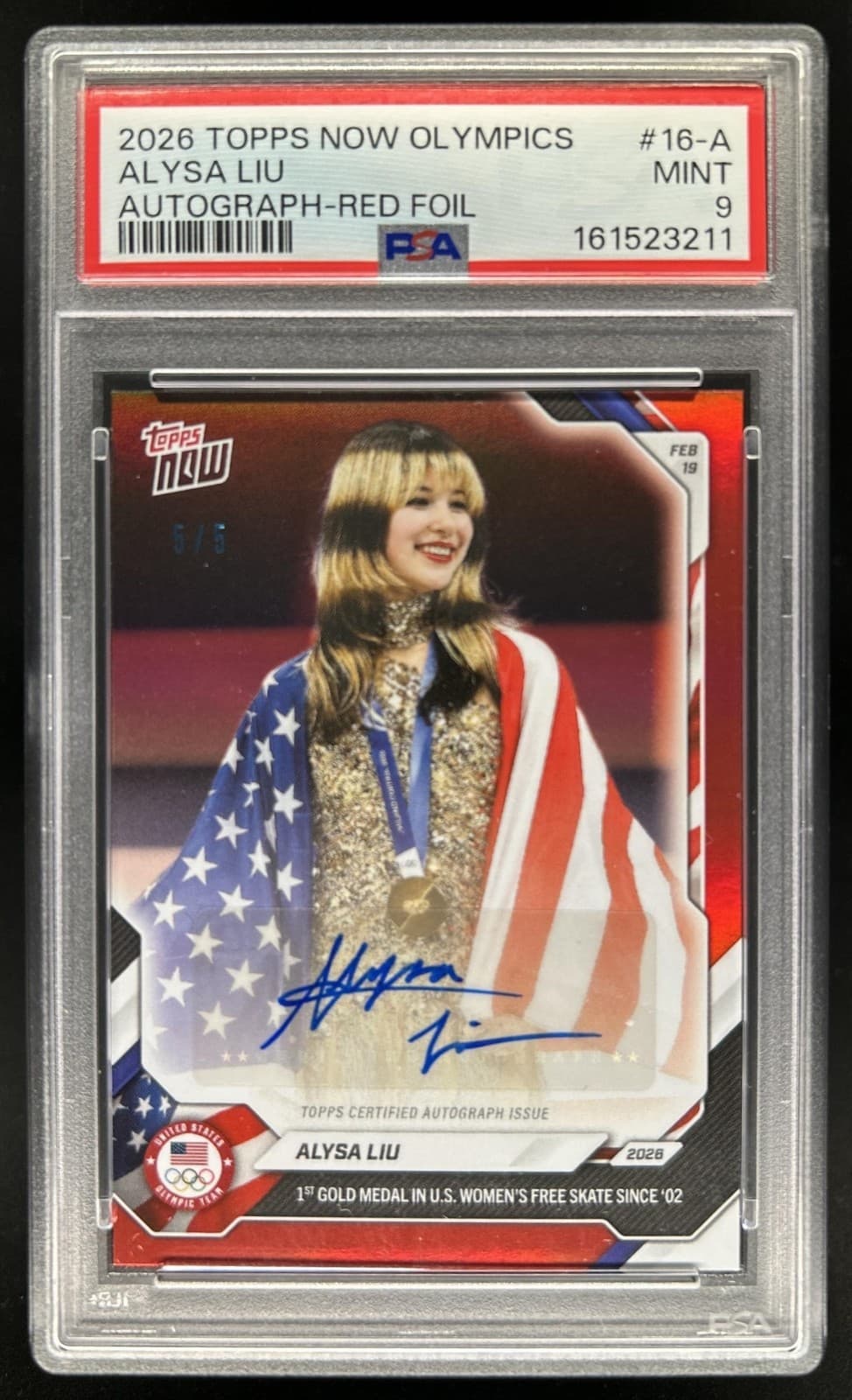 2026 Topps Now Olympics Alysa Liu Red Foil Auto Autograph #16-A #/5 PSA 9