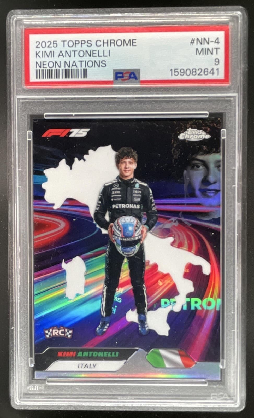 2025 Topps Chrome Formula 1 Kimi Antonelli Neon Nations Rookie RC #NN-4 PSA 9
