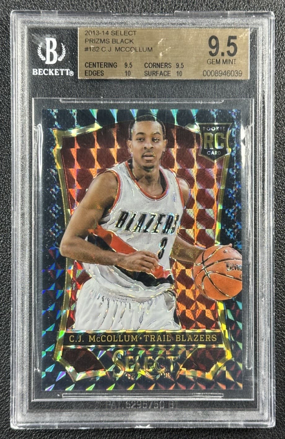 1/1 C.J. MCCOLLUM BGS 9.5 2013-14 PANINI SELECT #182 ROOKIE BLACK PRIZM RC 1/1