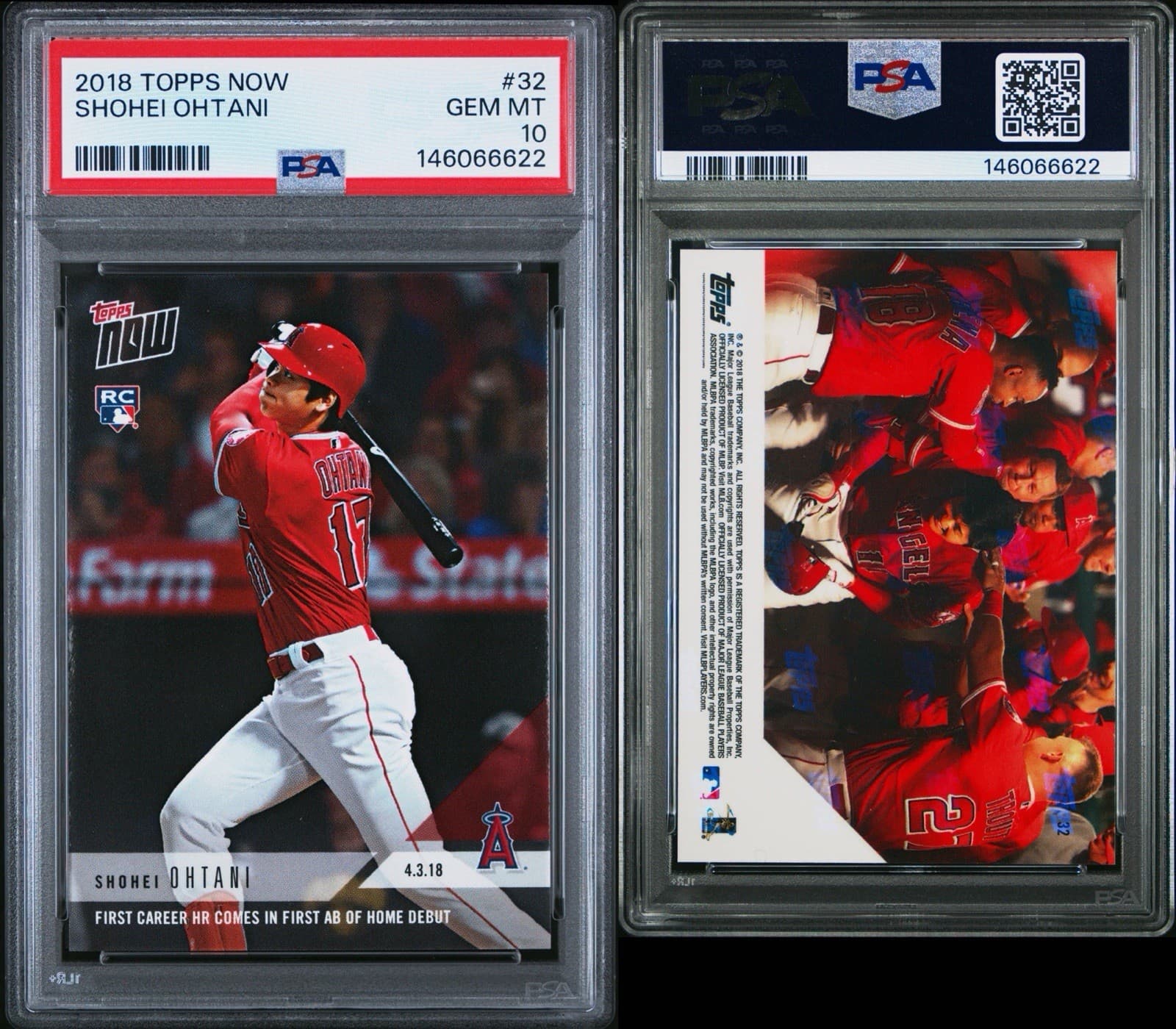 2018 Topps Now Shohei Ohtani #32 RC PSA 10 Gem Mint Rc Rookie Card 1st Career HR