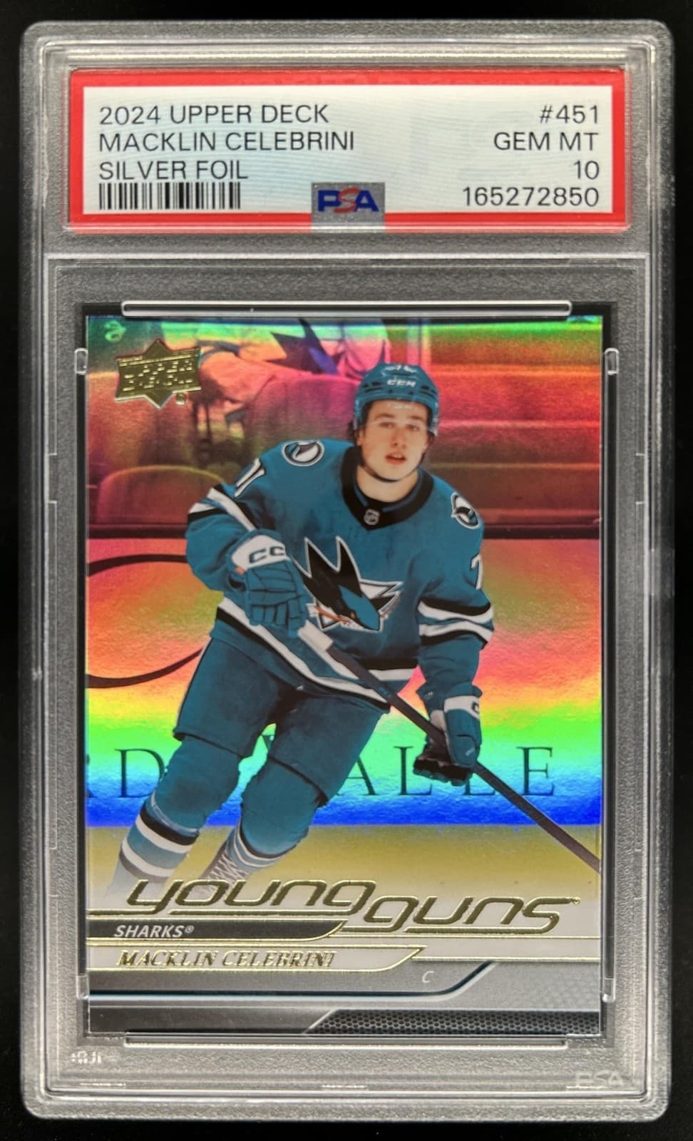 2024-25 Upper Deck Macklin Celebrini Silver Foil Young Guns RC #451 PSA 10