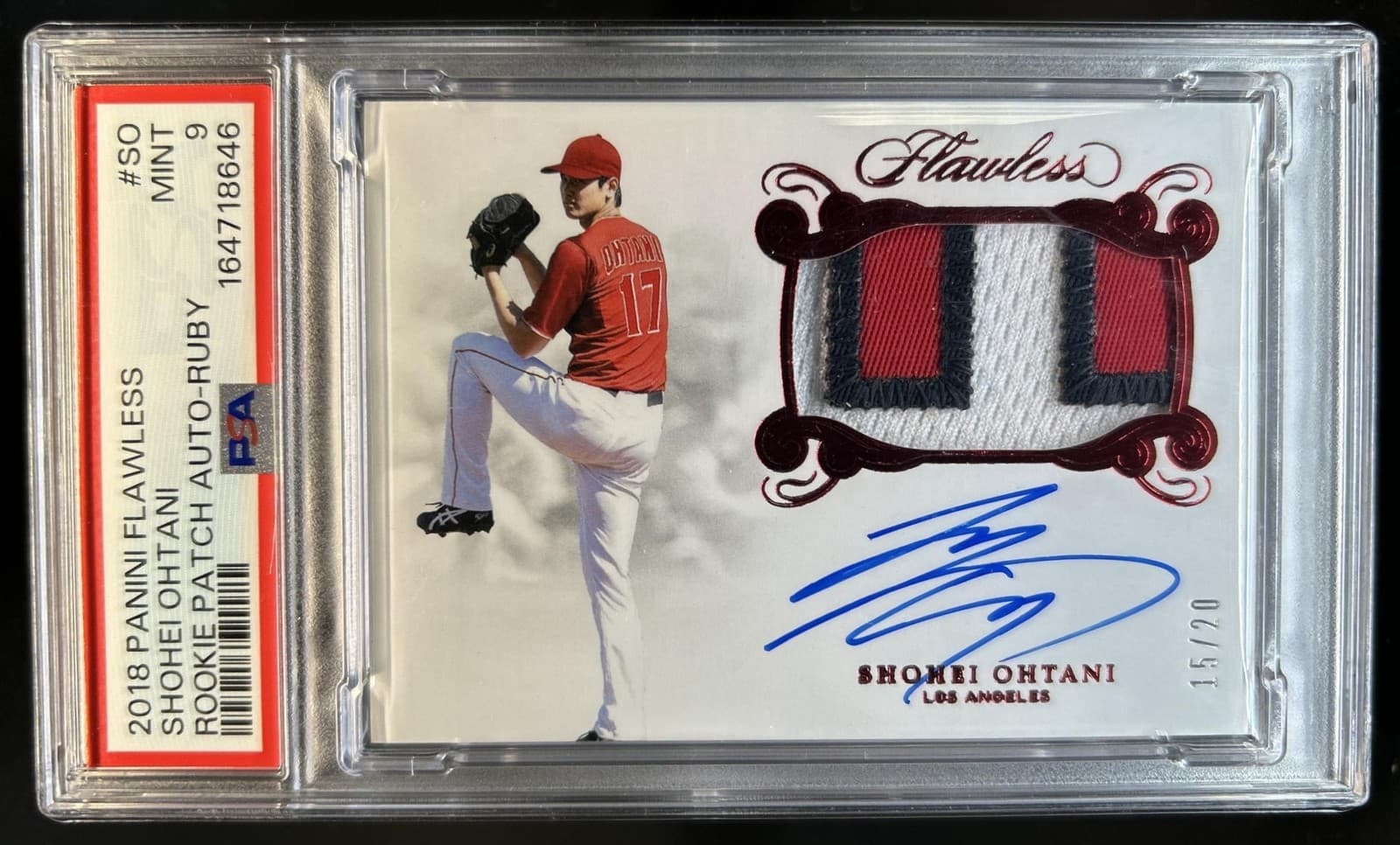 2018 Panini Flawless Shohei Ohtani Rookie Patch Auto Ruby RC #/20 Angels PSA 9