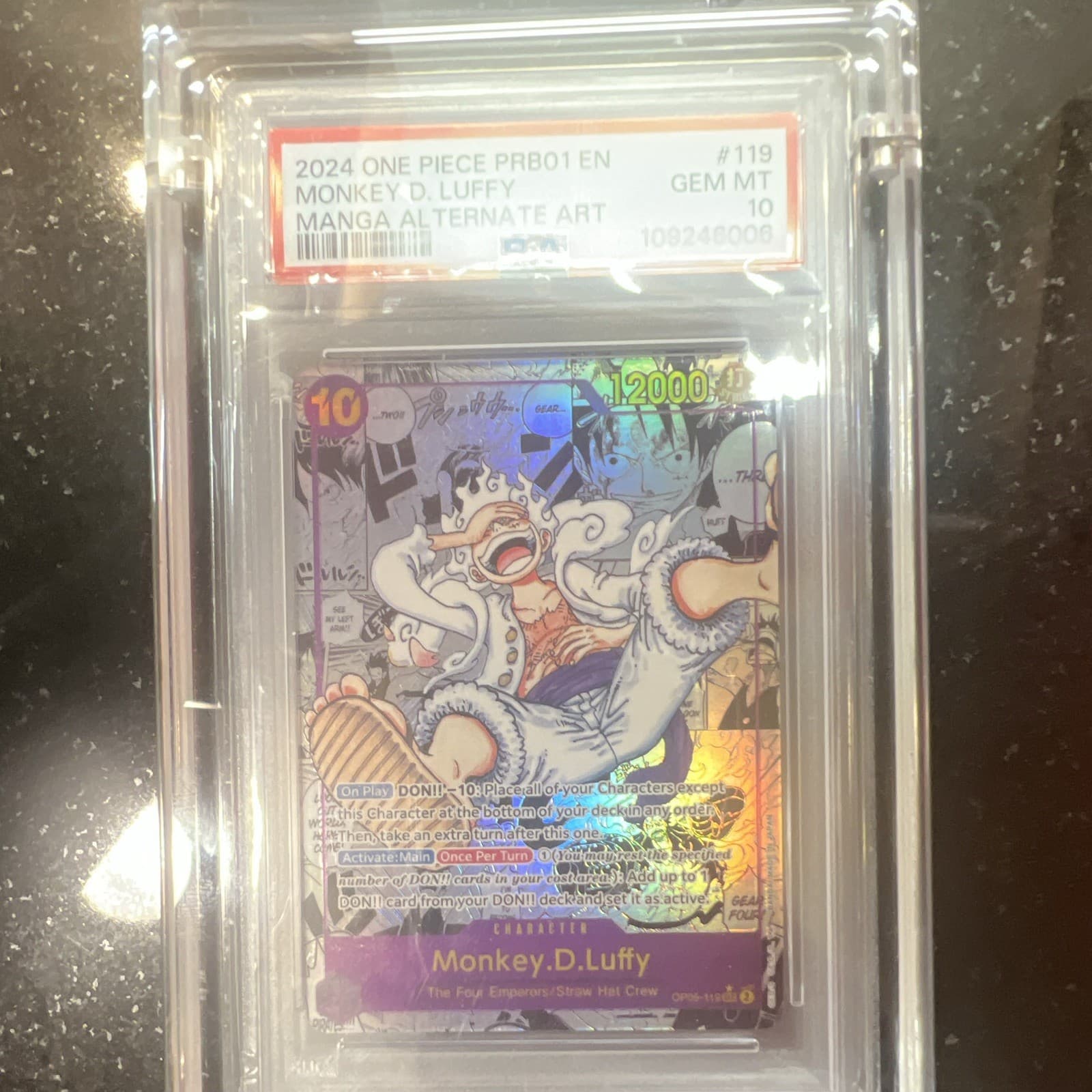 2024 One Piece Card Game Monkey D. Luffy PRB01 Manga Alt Art Holo #119 PSA 10