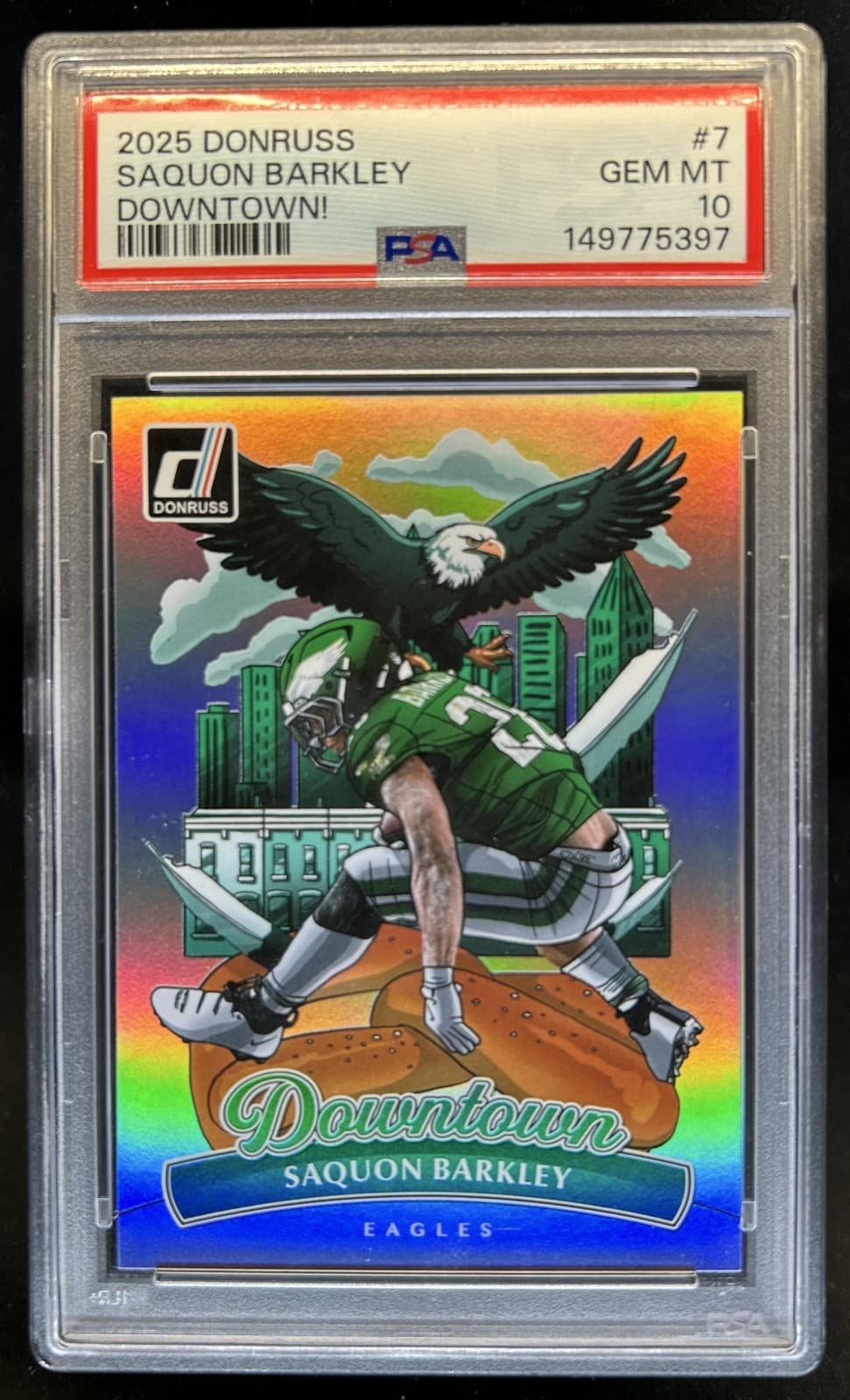 2025 Panini Donruss Saquon Barkley Downtown! SP #7 Eagles PSA 10