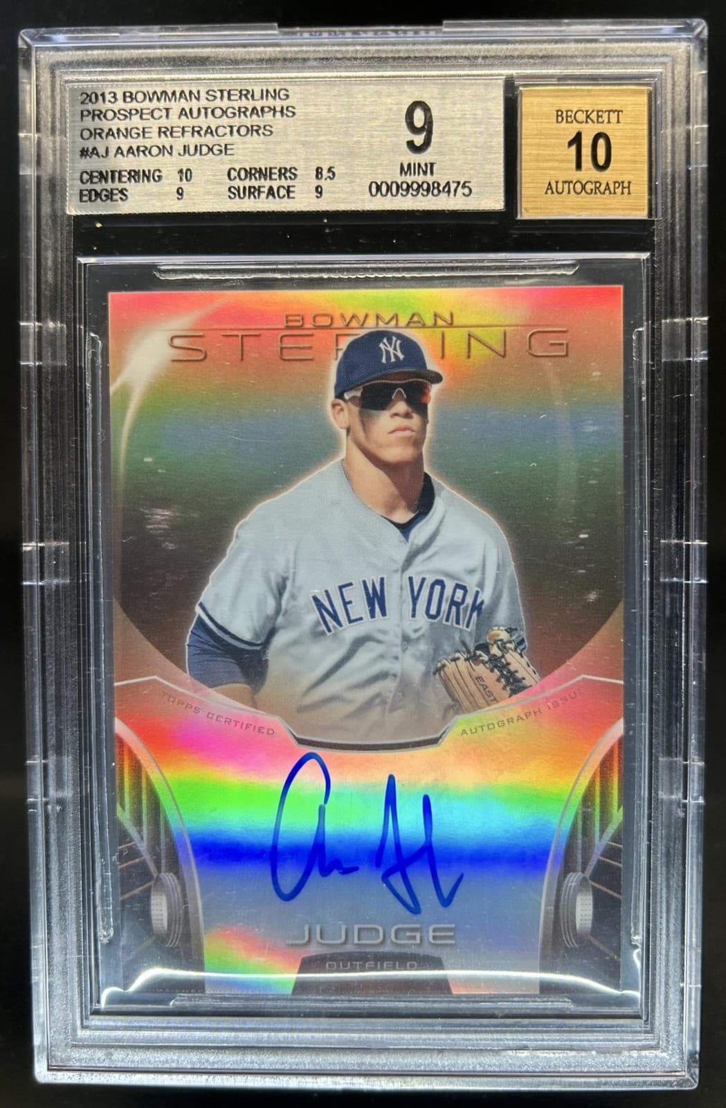 2013 Bowman Sterling Aaron Judge Prospect Auto Refractor Orange #/75 BGS 9 10