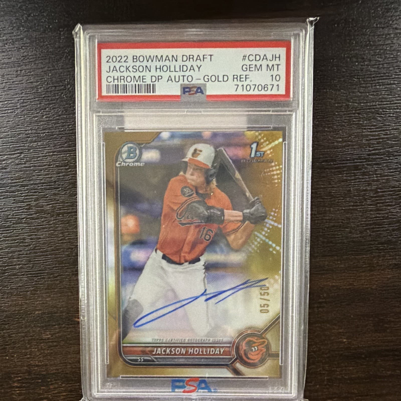 Topps 2022 Bowman Draft 1st Ed Jackson Holliday CDA-JH Gold /50 Auto PSA 10
