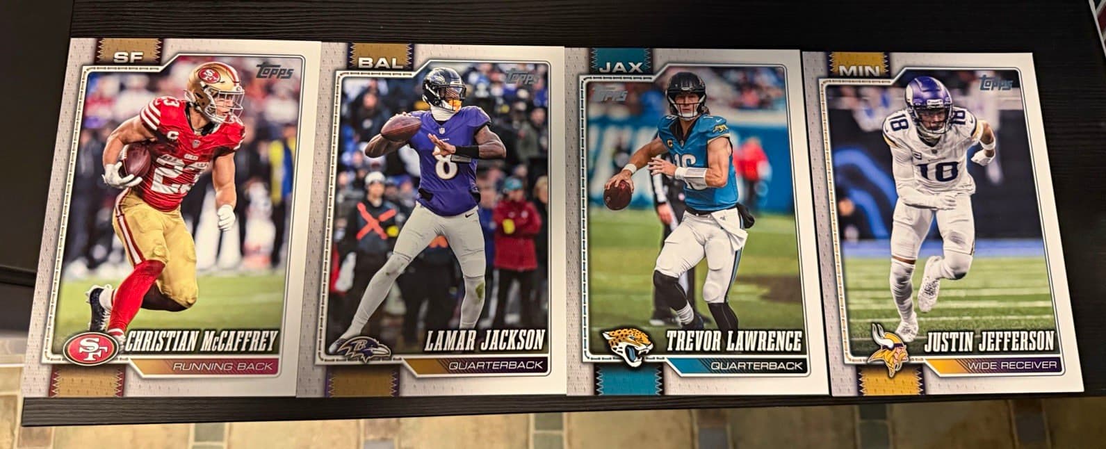 2026 Topps Flagship Football Oversized Lot. McCaffrey, Lamar, Trevor, Jefferson