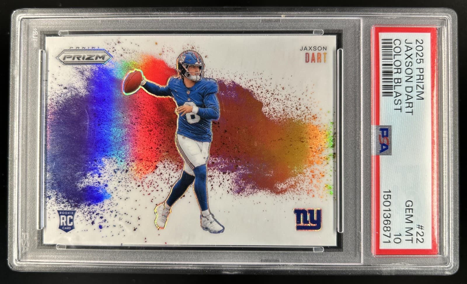 2025 Panini Prizm Jaxson Dart Color Blast SP Rookie RC #22 Giants PSA 10
